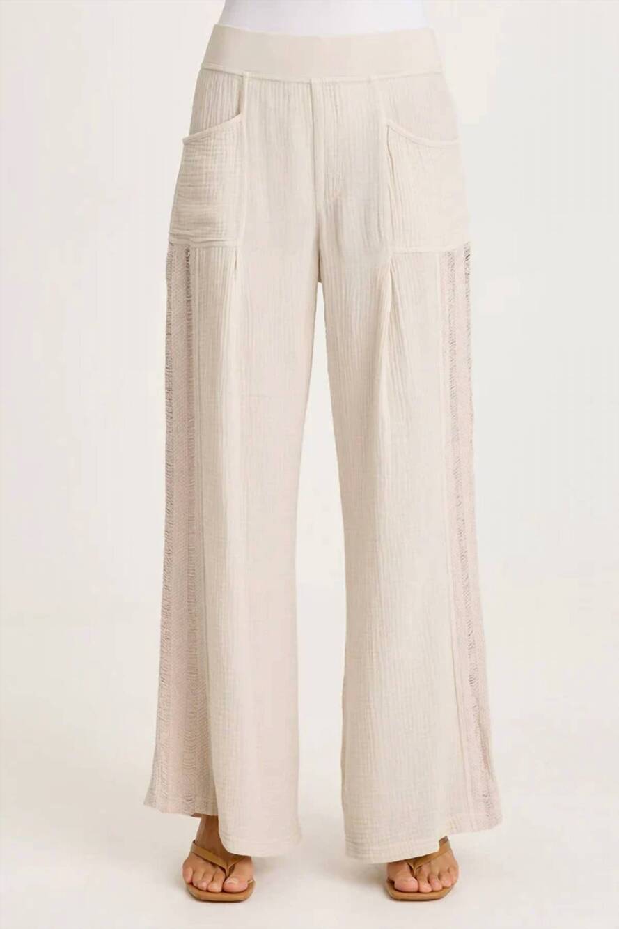 NEW XCVI elu gauze lace trim wide leg pant in sonic silver